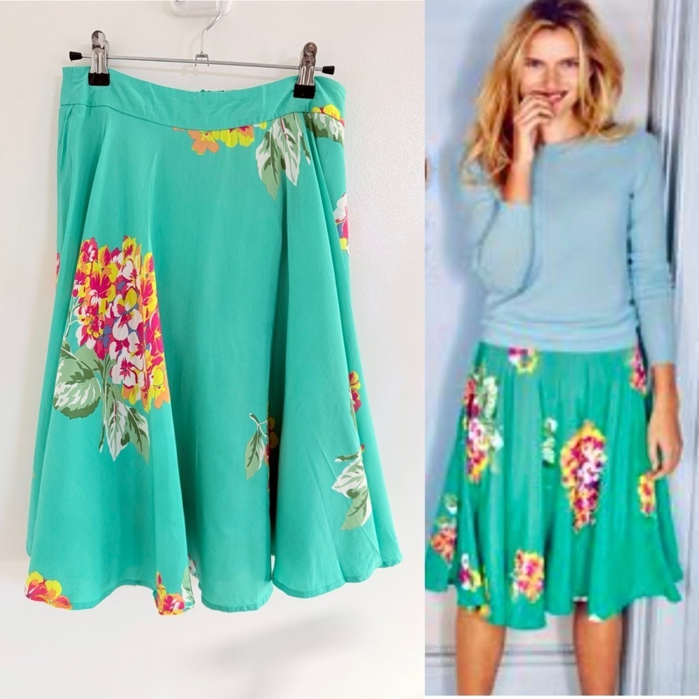 Boden Teal Floral A-Line Floral Skirt